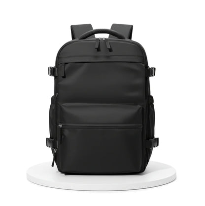 Black backpack on a white background