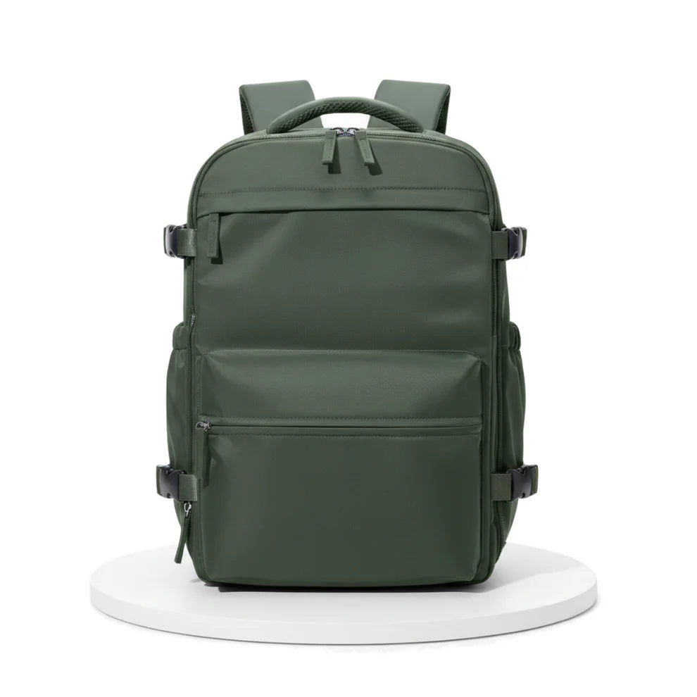Green backpack on a white background