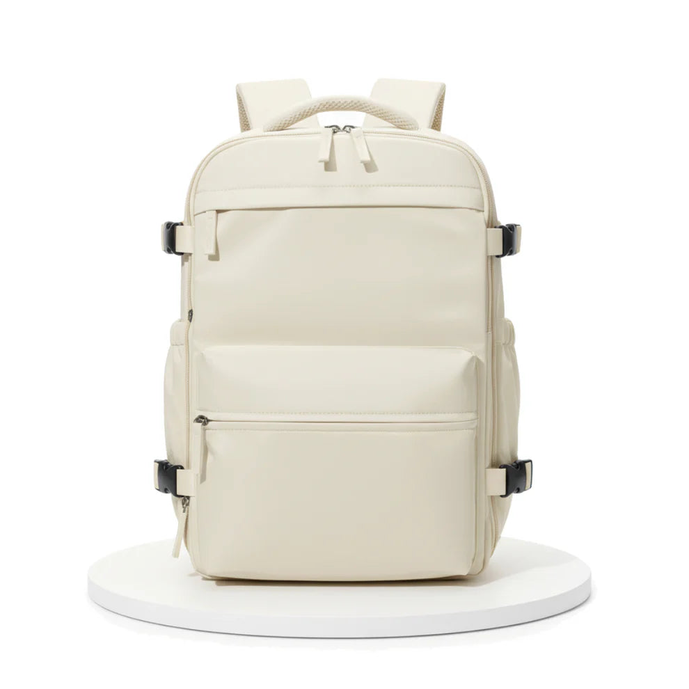Beige backpack on a white background