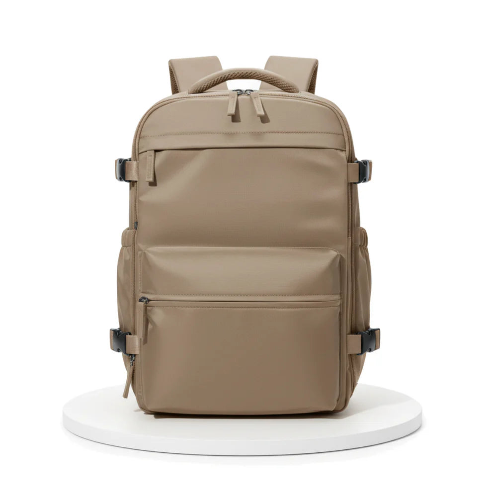 Beige backpack on a white background